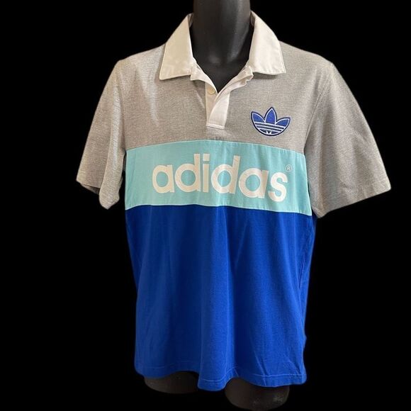 Adidas Men’s Colorblock Spell Out Polo Shirt Size Medium - Picture 1 of 6